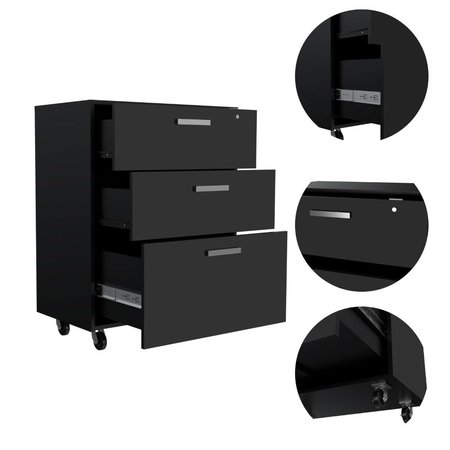 Tuhome Storage Cabinet, Superior Top, Drawer Base Cabinet, Three Drawers, Four Casters, Black DBN6774
